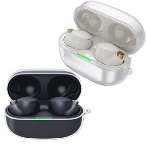 cover case for sony wf-1000xm4 earbud, upgrade tpu durable sony wf-1000xm4 case wireless earbuds protective cover with keychain [2 pack] (hd transparent + clear black)