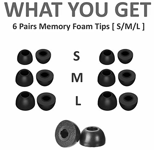 [ 6 Pairs ] Galaxy Buds 2 Pro Memory Foam Tips, No Silicone Eartips Pain Soft Comfortable Replacement Earbud Ear Tips Compatible with Beats Fit Pro/Studio Buds/Galaxy Buds 2 Pro Black S/M/L