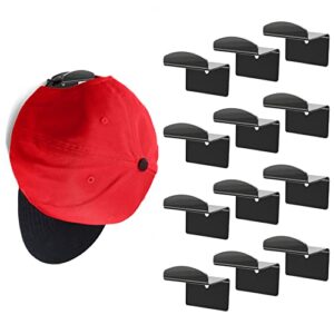 modern jp metal adhesive hat hooks for wall (12-pack) - optional screws included, minimalist hat rack for wall, strong hold hat hangers for wall - stainless steel, chrome black