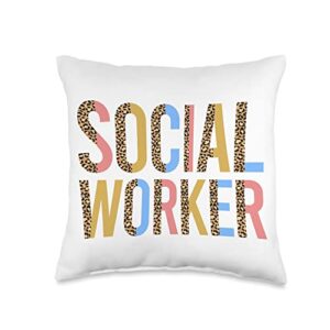 social worker month cute leopard social workers throw pillow, 16x16, multicolor