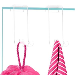 my space organizers acrylic shower hooks (2 pack) razor holder to hang towel loofah washcloth hook, for use on bathroom frameless glass shower door