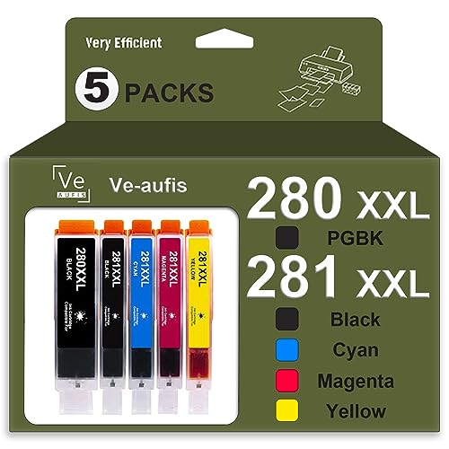 5 Pack 280XXL/281XXL Compatible Ink Cartridge Replacement for Canon Printer 281 281XXL CLI-281XXL CLI-281 XXL Compatible with PIXMA TS6120 TS6220 TS6320 TR7520 TS8120 TR8520 TS9120