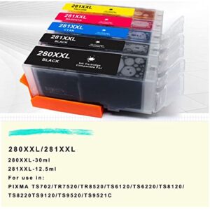 5 Pack 280XXL/281XXL Compatible Ink Cartridge Replacement for Canon Printer 281 281XXL CLI-281XXL CLI-281 XXL Compatible with PIXMA TS6120 TS6220 TS6320 TR7520 TS8120 TR8520 TS9120