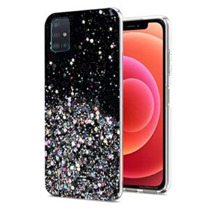 compatible with samsung a51 5g case clear glitter silicone, phone samsung galaxy a51 5g case glitter sparkle pink shockproof thin cover (black)