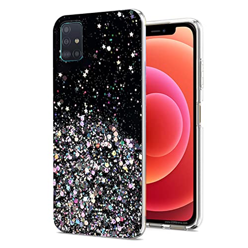 Compatible with Samsung A51 5g Case Clear Glitter Silicone, Phone Samsung Galaxy A51 5g Case Glitter Sparkle Pink Shockproof Thin Cover (Black)