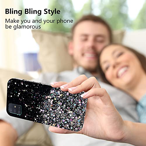 Compatible with Samsung A51 5g Case Clear Glitter Silicone, Phone Samsung Galaxy A51 5g Case Glitter Sparkle Pink Shockproof Thin Cover (Black)