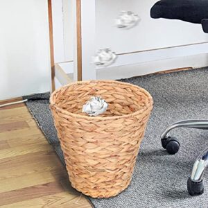 SEWACC Woven Water Hyacinth Wicker Waste Basket Natural Woven Trash Can Round Wastebasket Garbage Bin for Bathroom Essentials Sundries Laundry 27cm