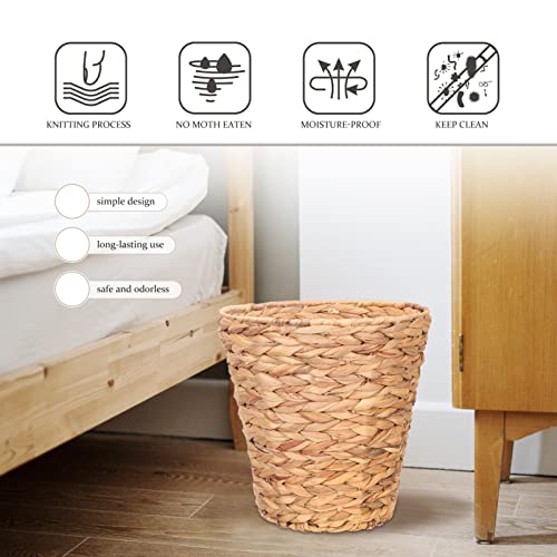 SEWACC Woven Water Hyacinth Wicker Waste Basket Natural Woven Trash Can Round Wastebasket Garbage Bin for Bathroom Essentials Sundries Laundry 27cm