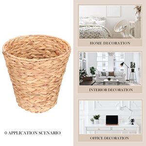 SEWACC Woven Water Hyacinth Wicker Waste Basket Natural Woven Trash Can Round Wastebasket Garbage Bin for Bathroom Essentials Sundries Laundry 27cm