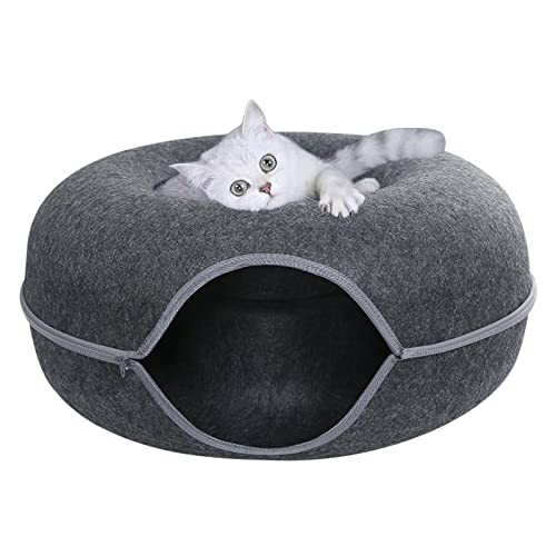 DSOPV Cat Tunnel Bed, Four Seasons Available Cat Nest, Detachable Round Felt Cat Tube Play Toy with Peek Hole, Washable Interior Cat Play Tunnel for About 9 lbs Small Pets Rabbits, Kittens, Puppy