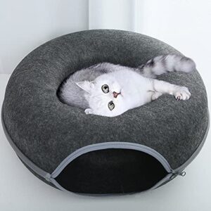 DSOPV Cat Tunnel Bed, Four Seasons Available Cat Nest, Detachable Round Felt Cat Tube Play Toy with Peek Hole, Washable Interior Cat Play Tunnel for About 9 lbs Small Pets Rabbits, Kittens, Puppy