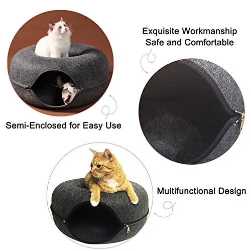 DSOPV Cat Tunnel Bed, Four Seasons Available Cat Nest, Detachable Round Felt Cat Tube Play Toy with Peek Hole, Washable Interior Cat Play Tunnel for About 9 lbs Small Pets Rabbits, Kittens, Puppy