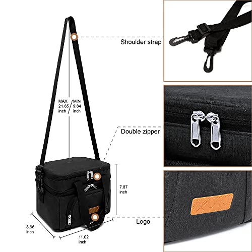 JTJ Lunch Box Women Men,Double Deck Reusable Lunch Bags With Adjustment Shoulder Strap Oil-proof Leakproof Insulated Cooler Bag