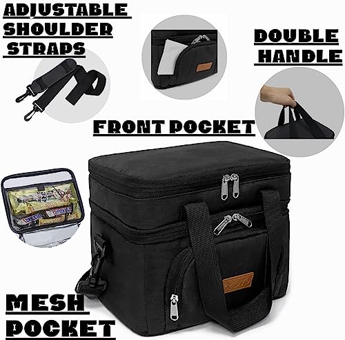 JTJ Lunch Box Women Men,Double Deck Reusable Lunch Bags With Adjustment Shoulder Strap Oil-proof Leakproof Insulated Cooler Bag