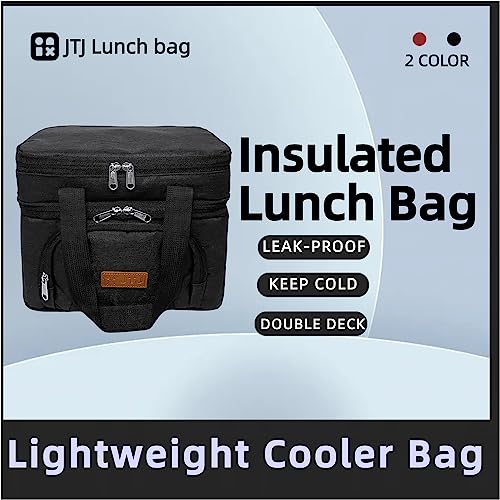 JTJ Lunch Box Women Men,Double Deck Reusable Lunch Bags With Adjustment Shoulder Strap Oil-proof Leakproof Insulated Cooler Bag