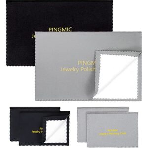 pingmic 6 jewelry polishing cloths, professional silver polishing cloth for jewelry sterling silver gold platinum copper diamond (11'' x 14'' * 2 pcs, 4'' x 8'' *4 pcs)