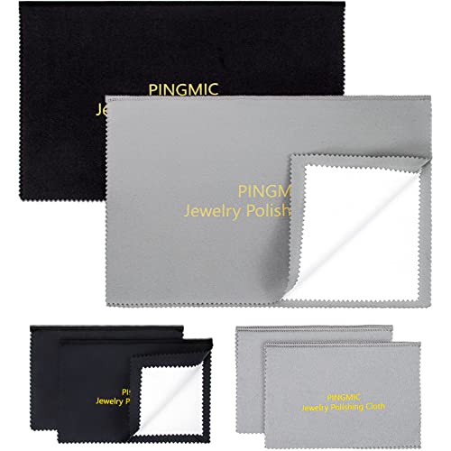 PINGMIC 6 Jewelry Polishing Cloths, Professional Silver Polishing Cloth for Jewelry Sterling Silver Gold Platinum Copper Diamond (11'' x 14'' * 2 Pcs, 4'' x 8'' *4 Pcs)