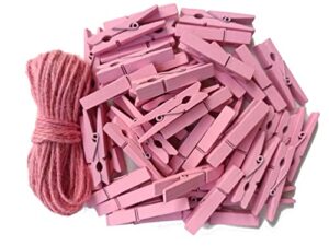 2" pink wooden clothes pins diy photo garland baby shower bag clips decorative clothespins with jute twine pack 50