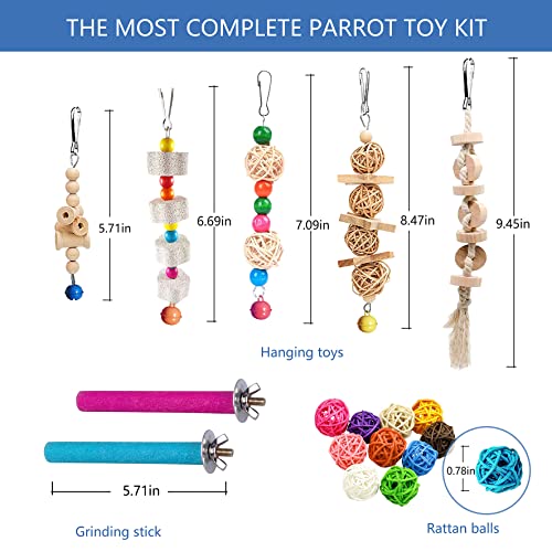 Sysmashing 22 Packs Bird Parakeet Cockatiel Toys,Parrot Swing Chewing Hanging Toy with Safe Bells,Bird cage Colorful Climbing Standing Rope Natural Wood Ladder Bungee Toys