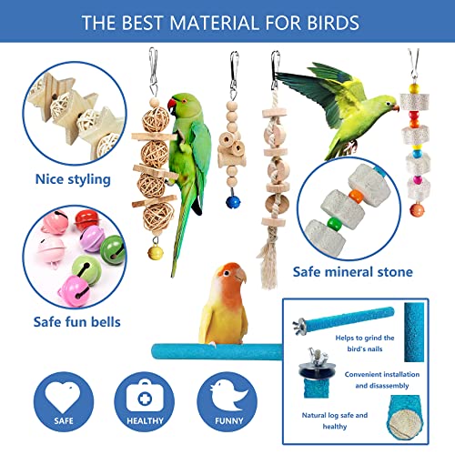 Sysmashing 22 Packs Bird Parakeet Cockatiel Toys,Parrot Swing Chewing Hanging Toy with Safe Bells,Bird cage Colorful Climbing Standing Rope Natural Wood Ladder Bungee Toys