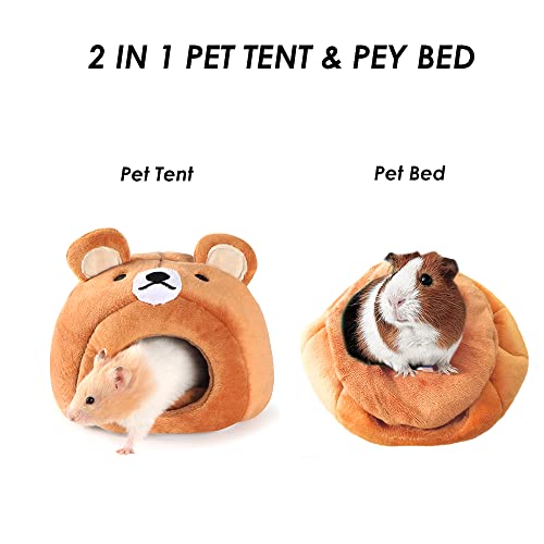 PIXRIY Guinea Pig Cave Bed, Small Animal Washable Cage Accessories Pet Hideout Bed House Anti-Slip for Hamsters,Chinchilla and Hedgehogs (Bear)