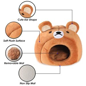 PIXRIY Guinea Pig Cave Bed, Small Animal Washable Cage Accessories Pet Hideout Bed House Anti-Slip for Hamsters,Chinchilla and Hedgehogs (Bear)