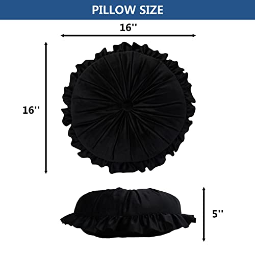 Eismodra Round Throw Pillows,Floor Fall Decorative Pillows,Velvet Flower Couch Pillow for Home Living Room Bed Chair,Sofa Pillow Covers with Inserts Included (16''x16''/Round, Black)