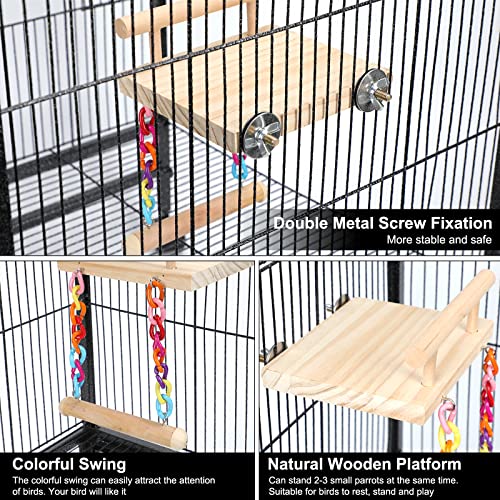 FrgKbTm Bird Perches Cage Toys Parrot Wooden Platform Play Gyms Exercise Stands with Acrylic Wood Swing Ferris Wheel Chewing for Animals Green Cheeks, Baby Lovebird, Chinchilla, Hamster Budgie