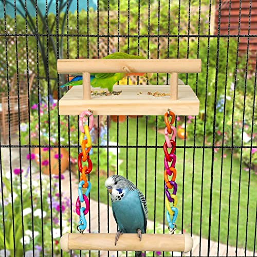 FrgKbTm Bird Perches Cage Toys Parrot Wooden Platform Play Gyms Exercise Stands with Acrylic Wood Swing Ferris Wheel Chewing for Animals Green Cheeks, Baby Lovebird, Chinchilla, Hamster Budgie