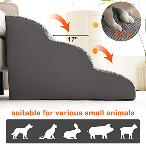 InfinCreats Premium 3-Step Dog Stairs & Steps for Small Dogs, Non-Slip Dog Stairs to Bed and Couch, High Density 30D Foam Pet Stairs for Older Dogs, Injured Dogs or Cats (Dark Grey)