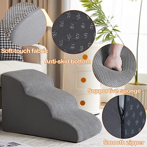 InfinCreats Premium 3-Step Dog Stairs & Steps for Small Dogs, Non-Slip Dog Stairs to Bed and Couch, High Density 30D Foam Pet Stairs for Older Dogs, Injured Dogs or Cats (Dark Grey)