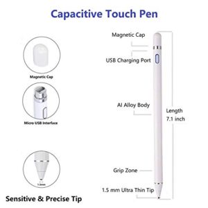 Stylus Pens for Touch Screens,Active Stylus Compatible with Apple,Capacitive Pencil for Kid Student Drawing, Writing,High Sensitivity,for Touch Screen Devices Tablet,Smartphone (White)