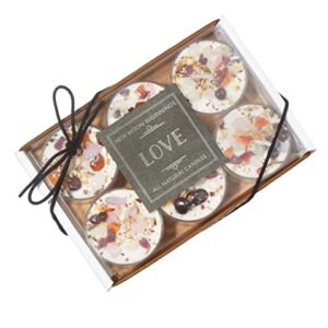 Love Candle by New Moon Beginnings - Dried Flower, Herb, & Crystal Candles - Love Intention Candle - All Natural Soy Candle, Pink, Set of 6 Tealights