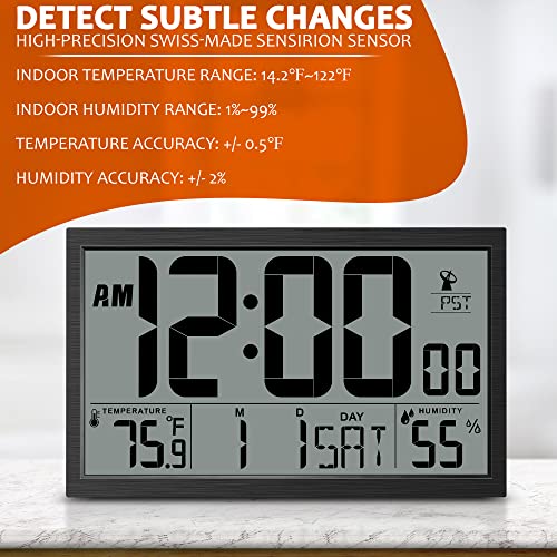 BAYGA Atomic Clock, Easy to Read, Adjusts Time Automatically, High Precision Temperature Humidity Meter