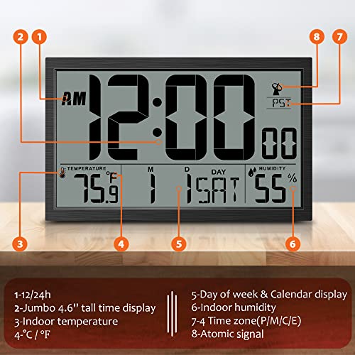 BAYGA Atomic Clock, Easy to Read, Adjusts Time Automatically, High Precision Temperature Humidity Meter