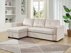 legend vansen 91" wide reversible sofabed sectional sofas with chaise，velvet storage l-shape twin size for living room couch sleeper, cream
