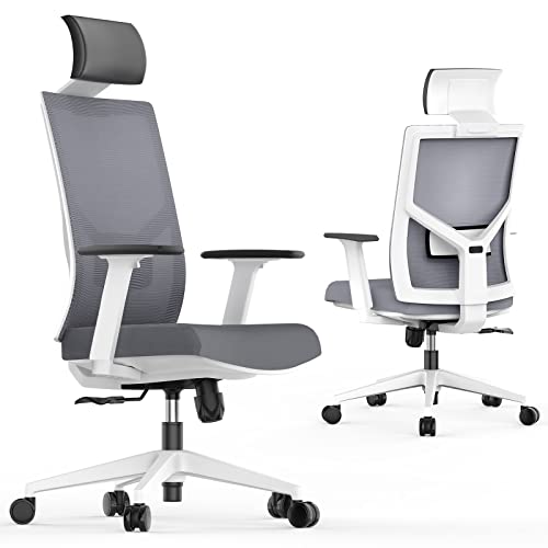 Season wind Ergonomic Office Chair, Mesh Home Office Desk Chairs Big and Tall Computer Chair Swivel Executive Chair with Wheels Heavy People Adjustable Armrest High Back Lumbar Support Headrest Grey