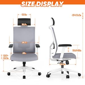 Season wind Ergonomic Office Chair, Mesh Home Office Desk Chairs Big and Tall Computer Chair Swivel Executive Chair with Wheels Heavy People Adjustable Armrest High Back Lumbar Support Headrest Grey