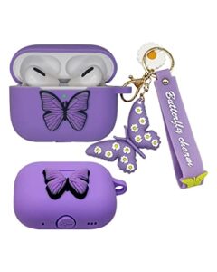 for airpods pro 2nd generation case cover 2022, cute cartoon 3d butterfly charm soft silicone skin women girls kids teens kit cases with fun cool keychain for apple airpods pro 2nd gen (purple)
