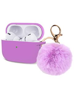 case for airpods pro 2nd generation,cover for airpods pro 2 case cover cute with keychain pom pom ball kit for women girls, silicone skin case for apple airpods pro 2nd gen charging case (purple)