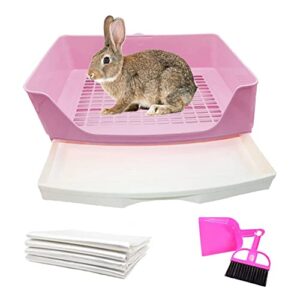 tfwadmx large rabbit litter box bunny corner toilet potty trainer with drawer bigger pet pan for adult guinea pigs chinchilla hamster hedgehog and other animals (pink)