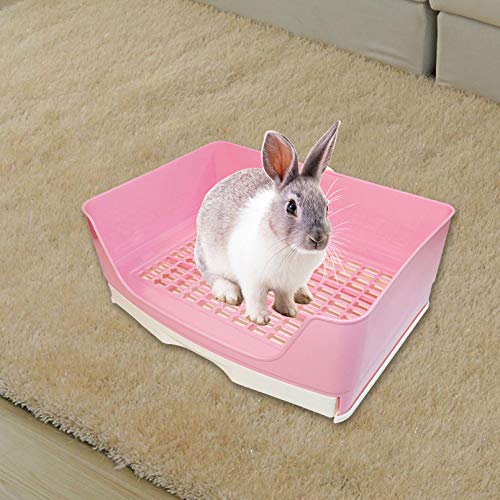 Tfwadmx Large Rabbit Litter Box Bunny Corner Toilet Potty Trainer with Drawer Bigger Pet Pan for Adult Guinea Pigs Chinchilla Hamster Hedgehog and Other Animals (Pink)