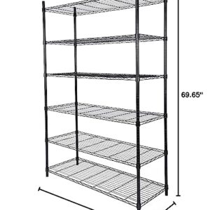 YSSOA Heavy Duty 6-Shelf Shelving, Wire Shelving, Adjustable Storage Units, 48'' D x 18'' W x 82'' H, 6 Tier, Black