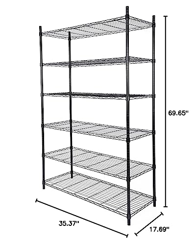 YSSOA Heavy Duty 6-Shelf Shelving, Wire Shelving, Adjustable Storage Units, 48'' D x 18'' W x 82'' H, 6 Tier, Black