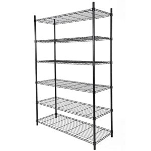 yssoa heavy duty 6-shelf shelving, wire shelving, adjustable storage units, 48'' d x 18'' w x 82'' h, 6 tier, black