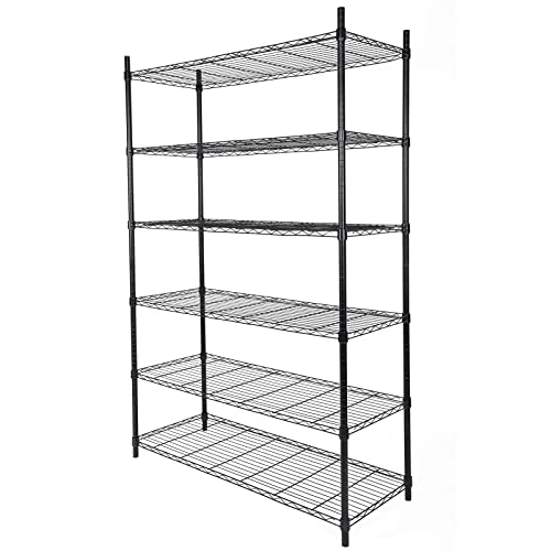 YSSOA Heavy Duty 6-Shelf Shelving, Wire Shelving, Adjustable Storage Units, 48'' D x 18'' W x 82'' H, 6 Tier, Black