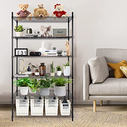 YSSOA Heavy Duty 6-Shelf Shelving, Wire Shelving, Adjustable Storage Units, 48'' D x 18'' W x 82'' H, 6 Tier, Black