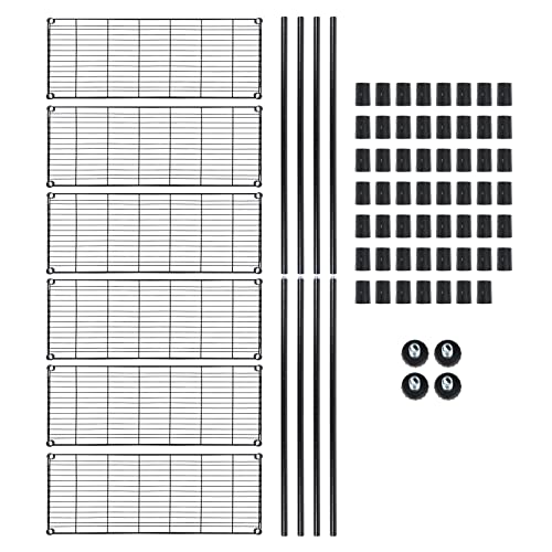 YSSOA Heavy Duty 6-Shelf Shelving, Wire Shelving, Adjustable Storage Units, 48'' D x 18'' W x 82'' H, 6 Tier, Black