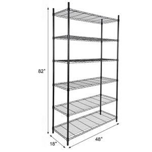 YSSOA Heavy Duty 6-Shelf Shelving, Wire Shelving, Adjustable Storage Units, 48'' D x 18'' W x 82'' H, 6 Tier, Black