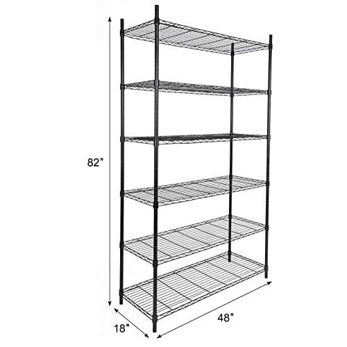 YSSOA Heavy Duty 6-Shelf Shelving, Wire Shelving, Adjustable Storage Units, 48'' D x 18'' W x 82'' H, 6 Tier, Black